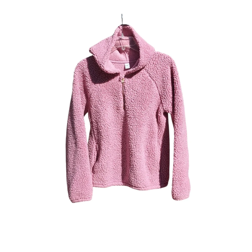 Old Navy Sherpa Fleece Hoodie 1/4 Zip Sweatshirt Pockets Pink Kids XXL Womens XS